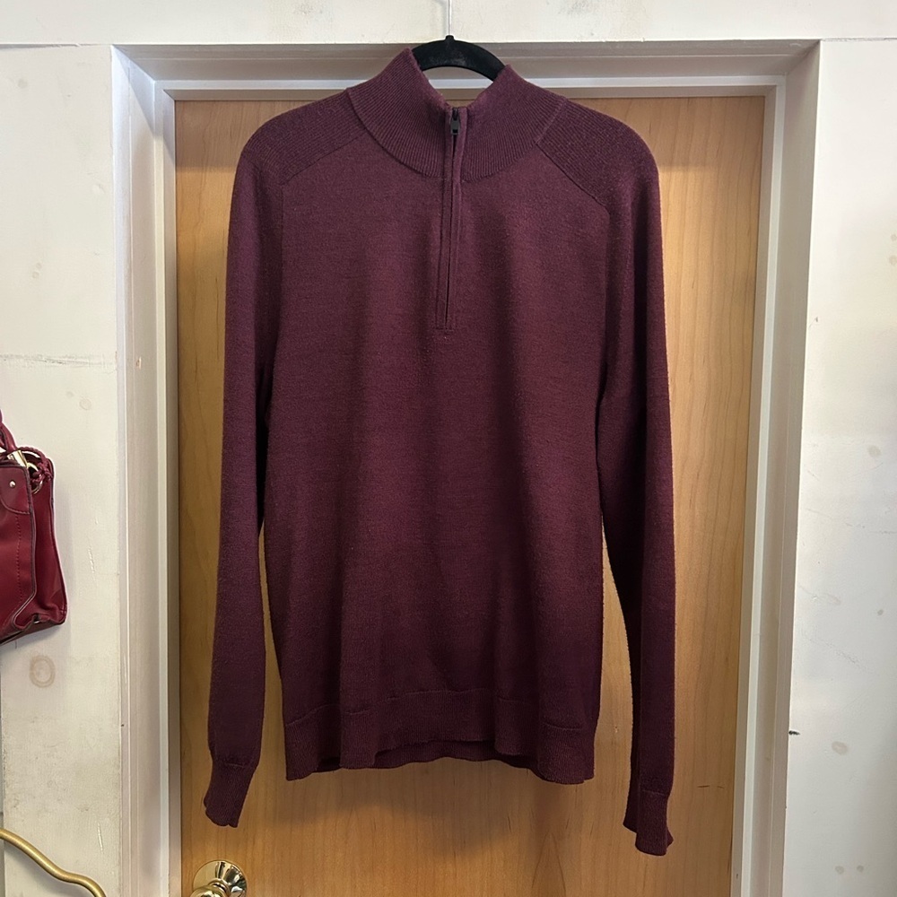 MENS Express Merino Wool Blend Burgundy Quarter Zip Light Weight Sweater -size M